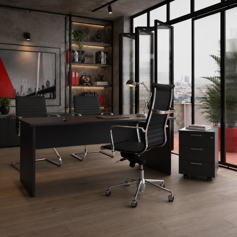 Zwart kantoorbureau Alfa