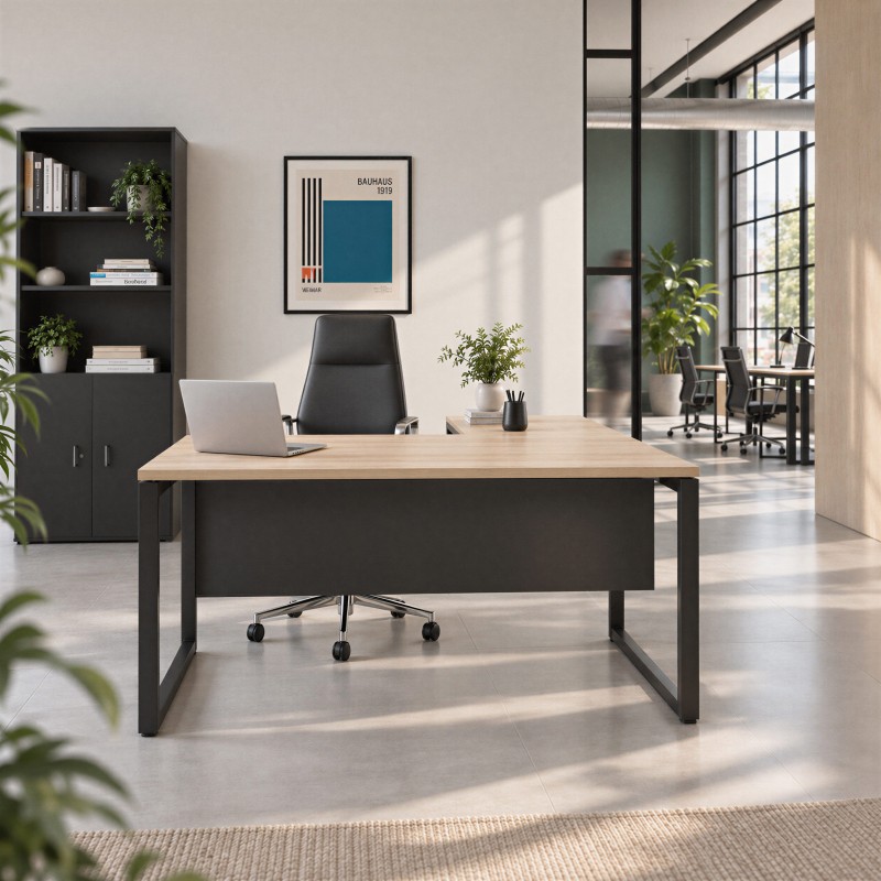 Bureau avec bureau Regina Angle en chêne et noir