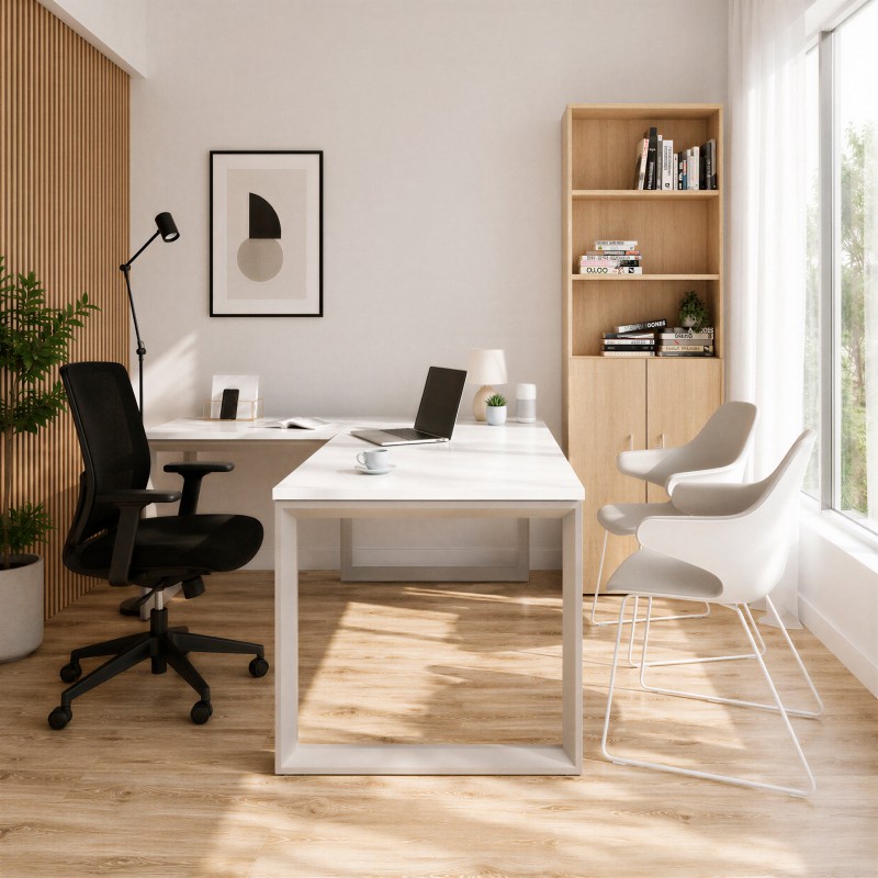 Kantoor met bureau Regina Hoekbureau