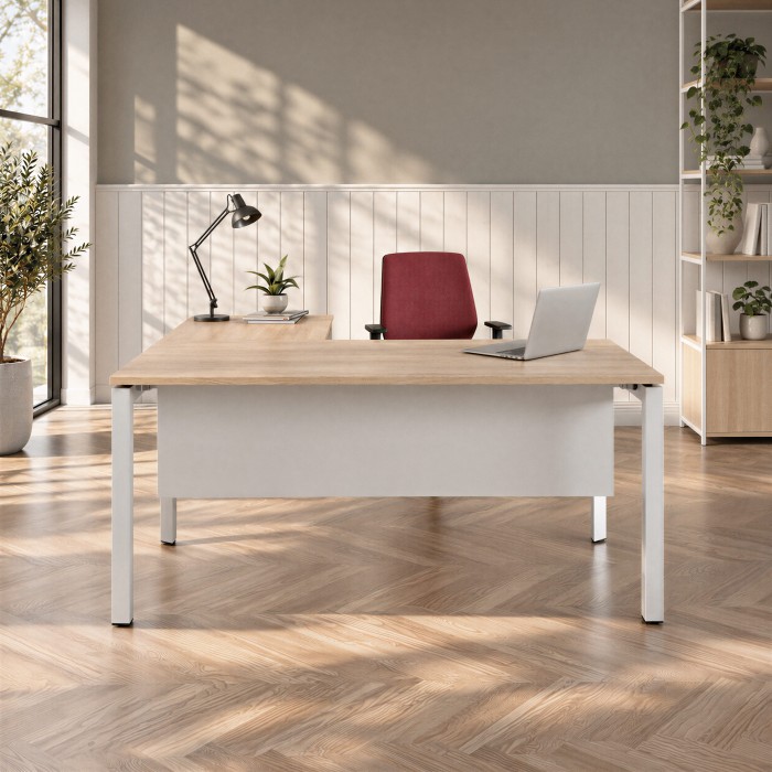 Bureau Estela Angle en chêne et blanc