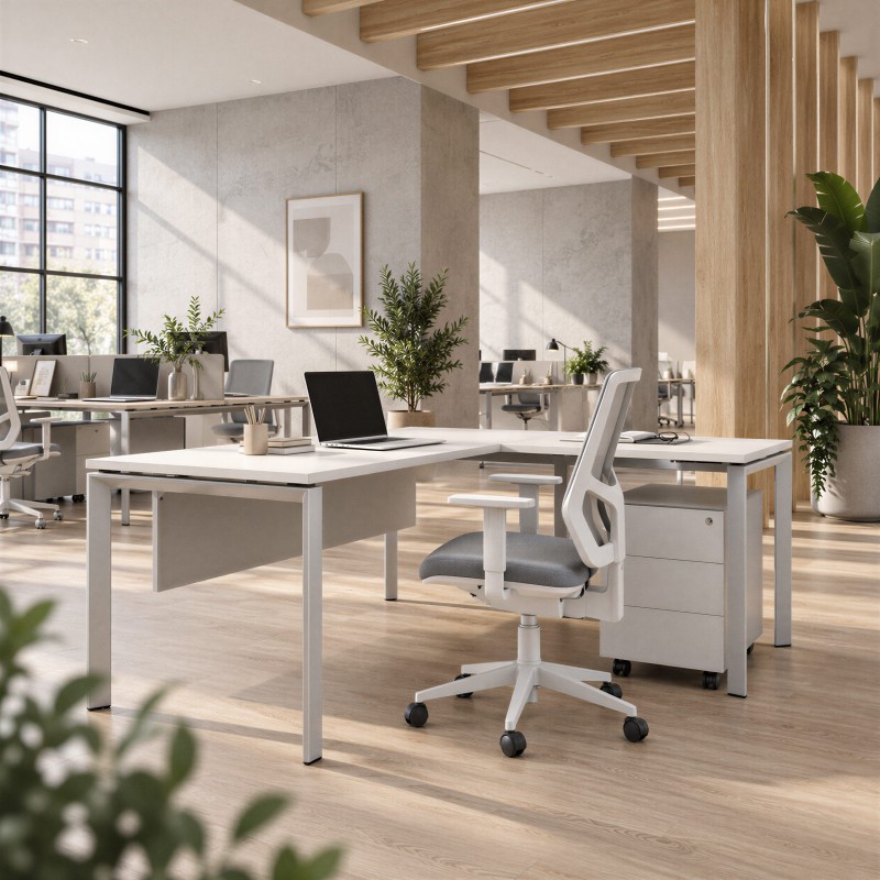 Bureau Estela Angle en blanc et argent