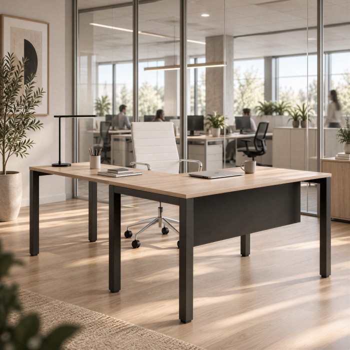 Bureau avec bureau Modus Angle en châtaigne et graphite
