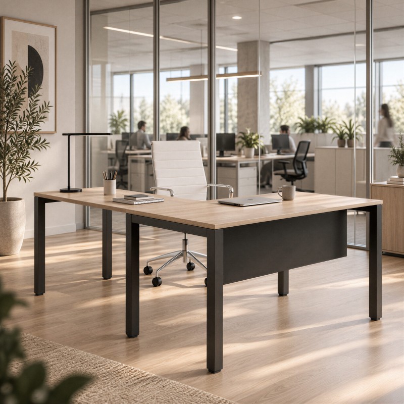 Bureau avec bureau Modus Angle en châtaigne et graphite