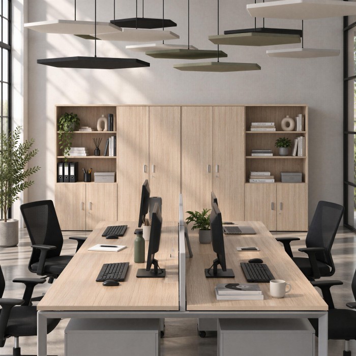 Bureau moderne avec armoire Chronos mixte en chêne