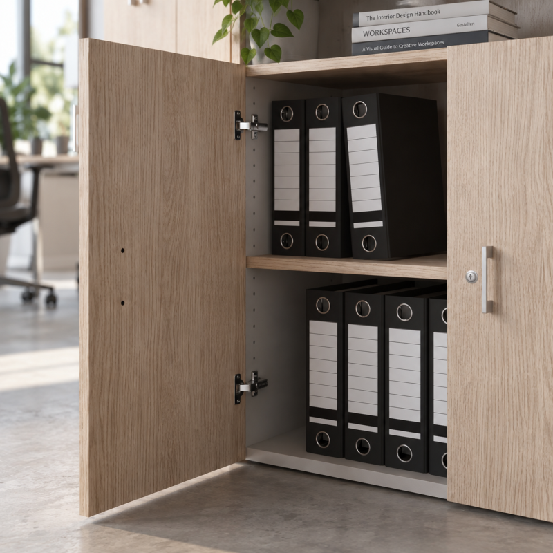 Armoire Chronos mixte en chêne avec portes ouvertes
