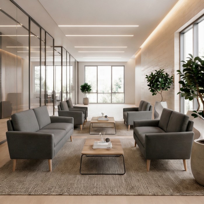 Kantoorfauteuil Lea geel in loungehoek