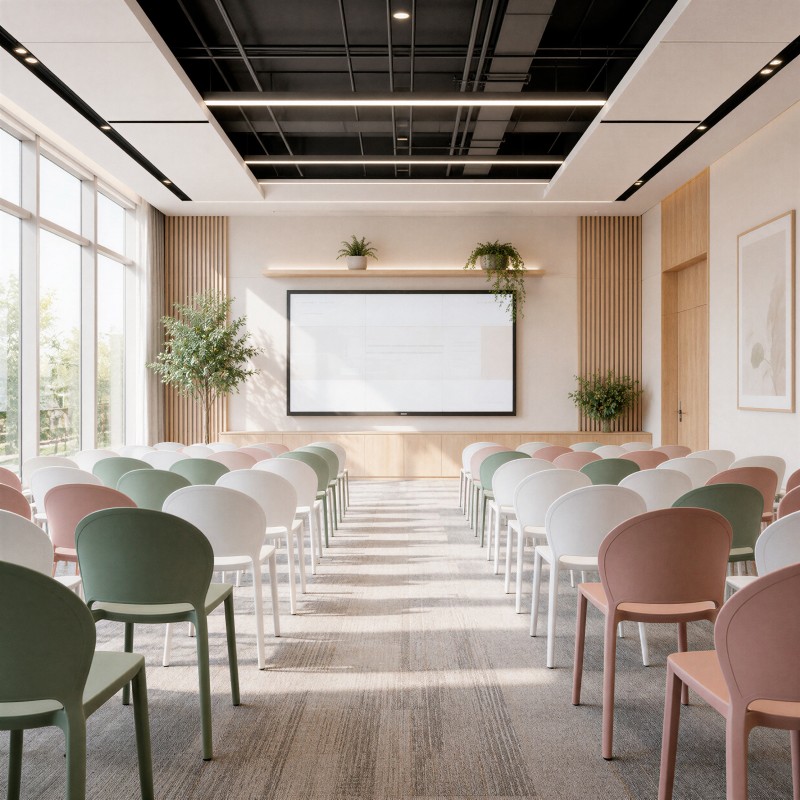 Vera-stoelen in een conferentiezaal