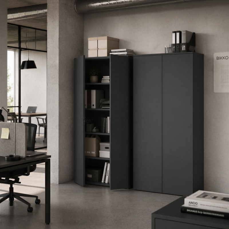 Armoire de bureau sans poignée Chronos Push Fermé noire ambiance