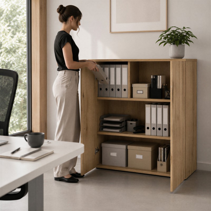 Houten bureaukast Chronos Dicht Push kastanje open