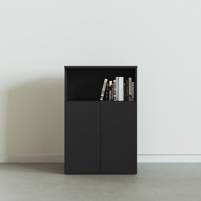 Bibliothèque de bureau avec portes Chronos Push Mixte noire 80x120 cm