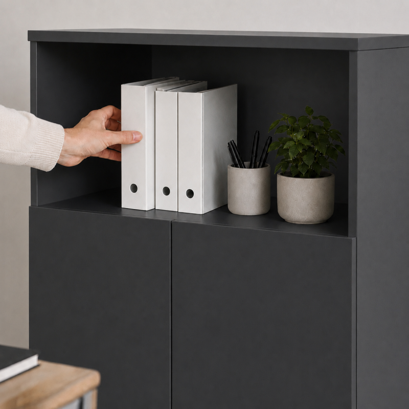 Houten bureaukast Chronos Combinatie Push grafiet close-up
