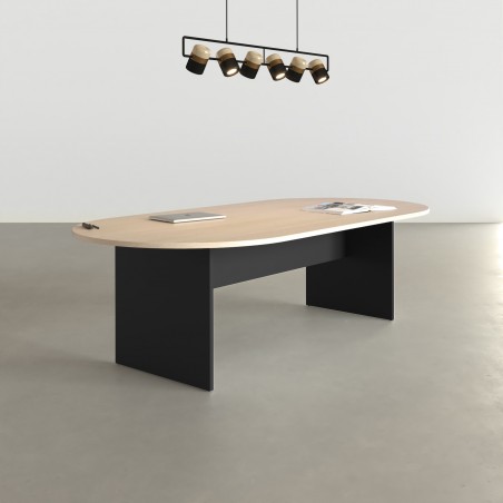 Table de réunion Alfa ovale chêne et noire