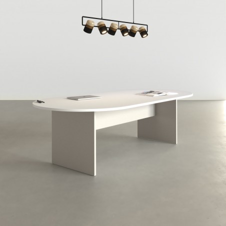 Table de réunion Alfa ovale blanche et argentée