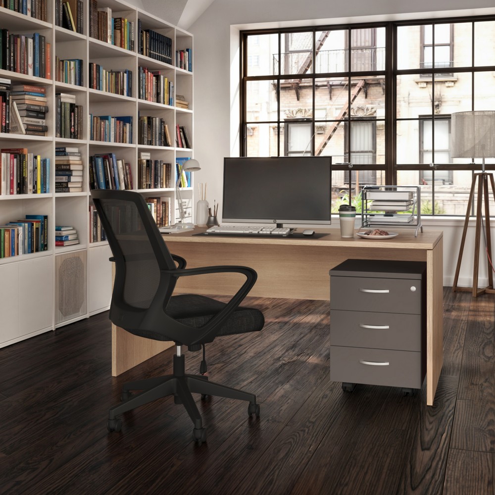 Kantoorbureau avec ergonomische bureaustoel et caisson