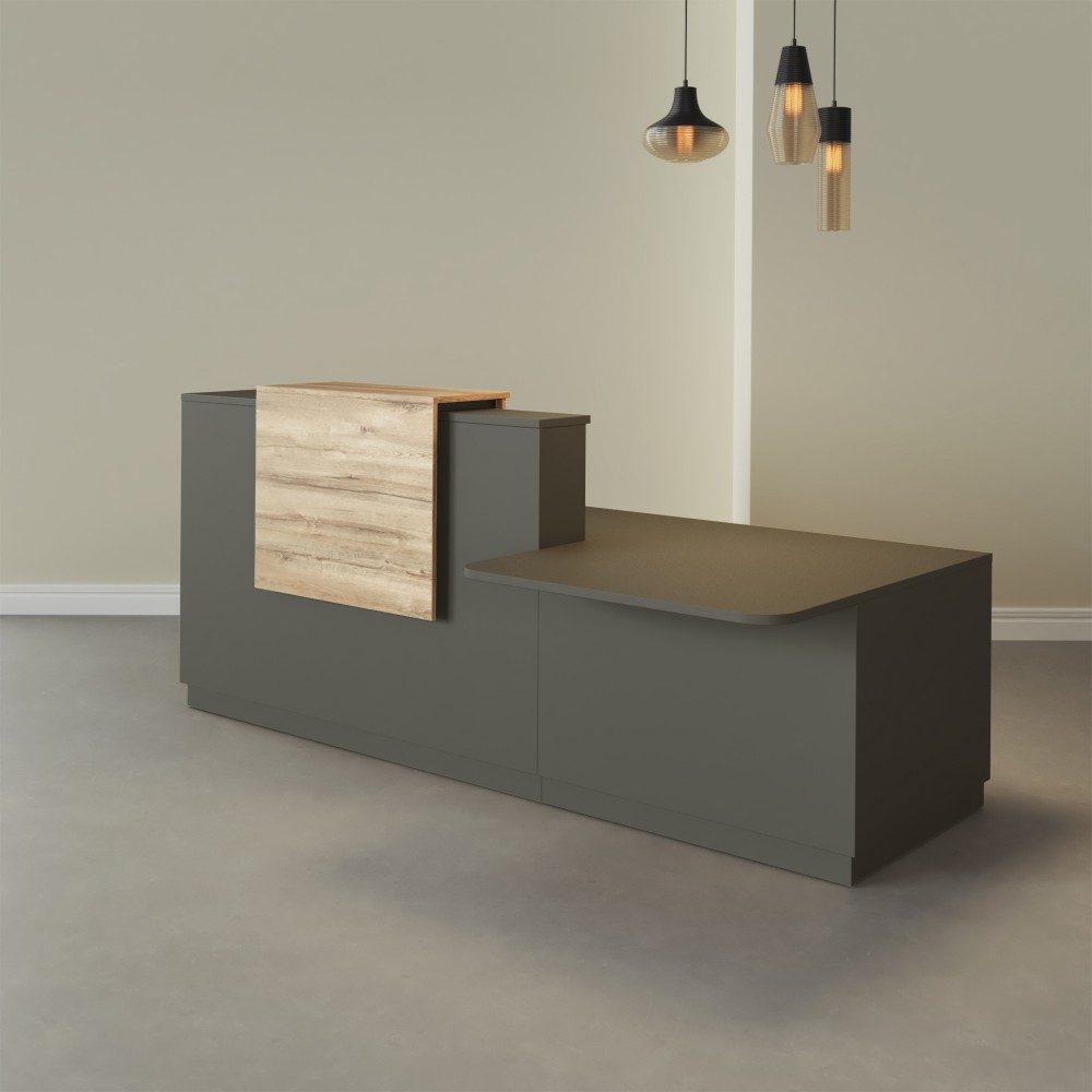 Banque d'Accueil PMR Duomo graphite table accessible à gauche partie supérieure châtain Banque d'Accueil PMR Duomo graphite table accessible à gauche partie supérieure châtain