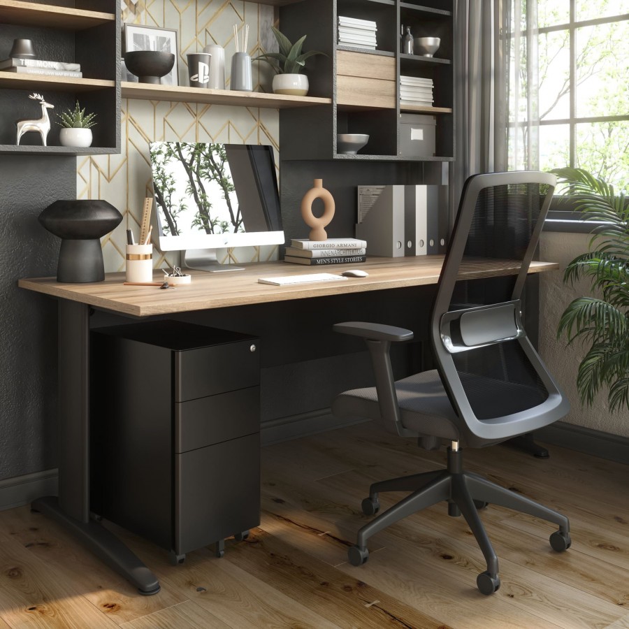 Pakket: Bureautafel Delta + stoel + rolcontainer