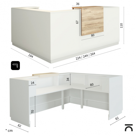 Dimensions banque d'Accueil d'Angle Duomo