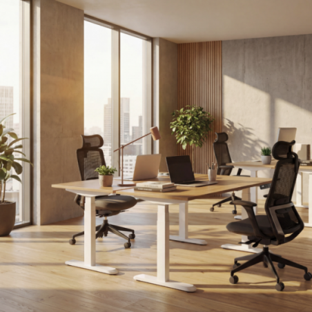 Mesa elevable en oficina compartida