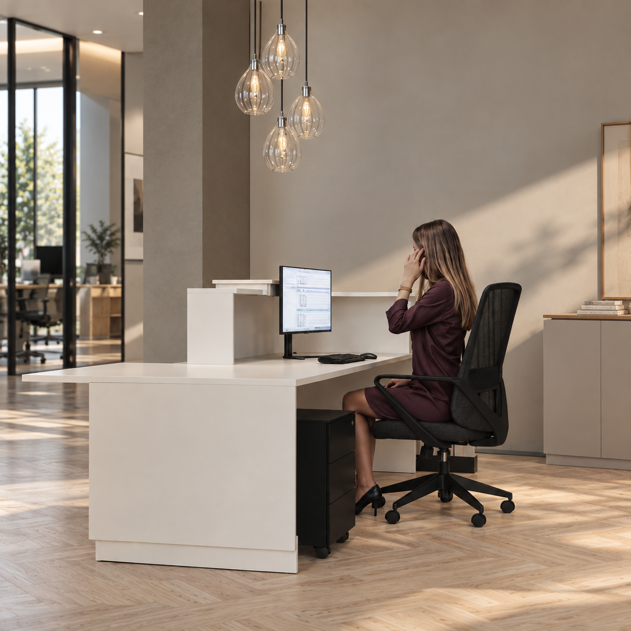 Pack Banque d'accueil PMR Duomo + Chaise + Caisson